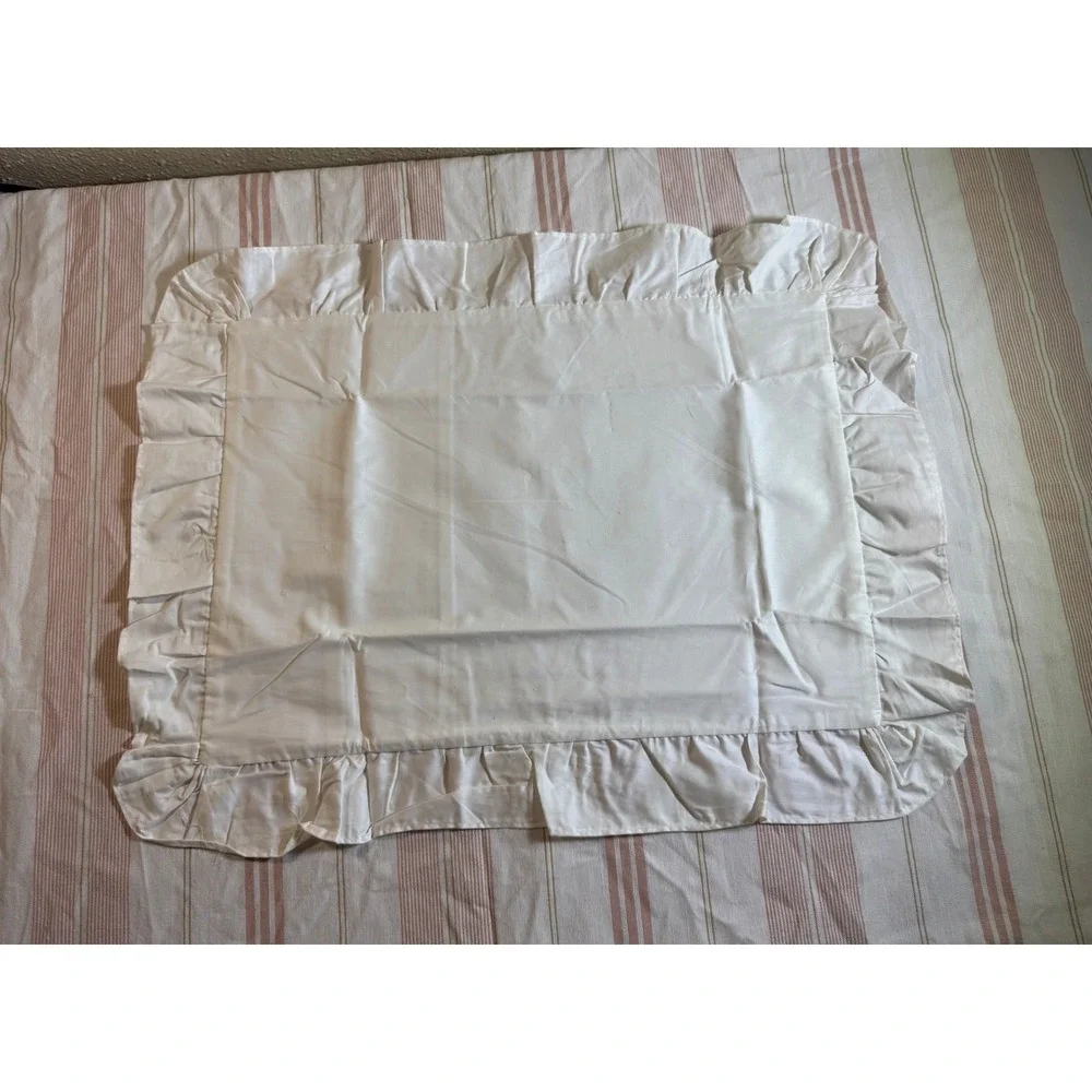 Vintage White Ruffled Pillow Sham Cotton Cottagecore Rectangular Accent Cover